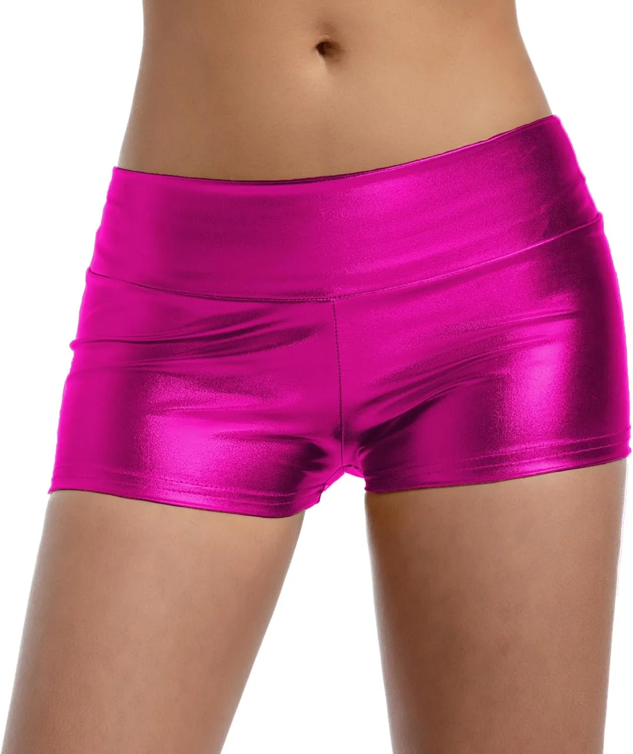 Women's Metallic Booty Shorts High Waisted Shiny Bottoms Rave Hot Pants for Dance, Party, Festival
