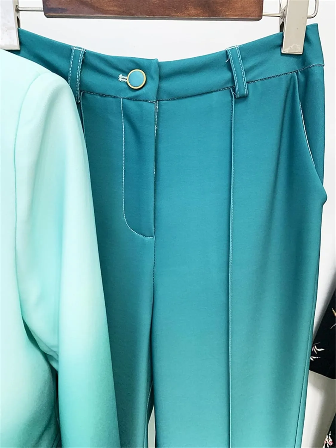 Women's Pant Suit Set Designer Gradient Color 2pcs Business Blazer Flare Pants Wedding Party Outfit