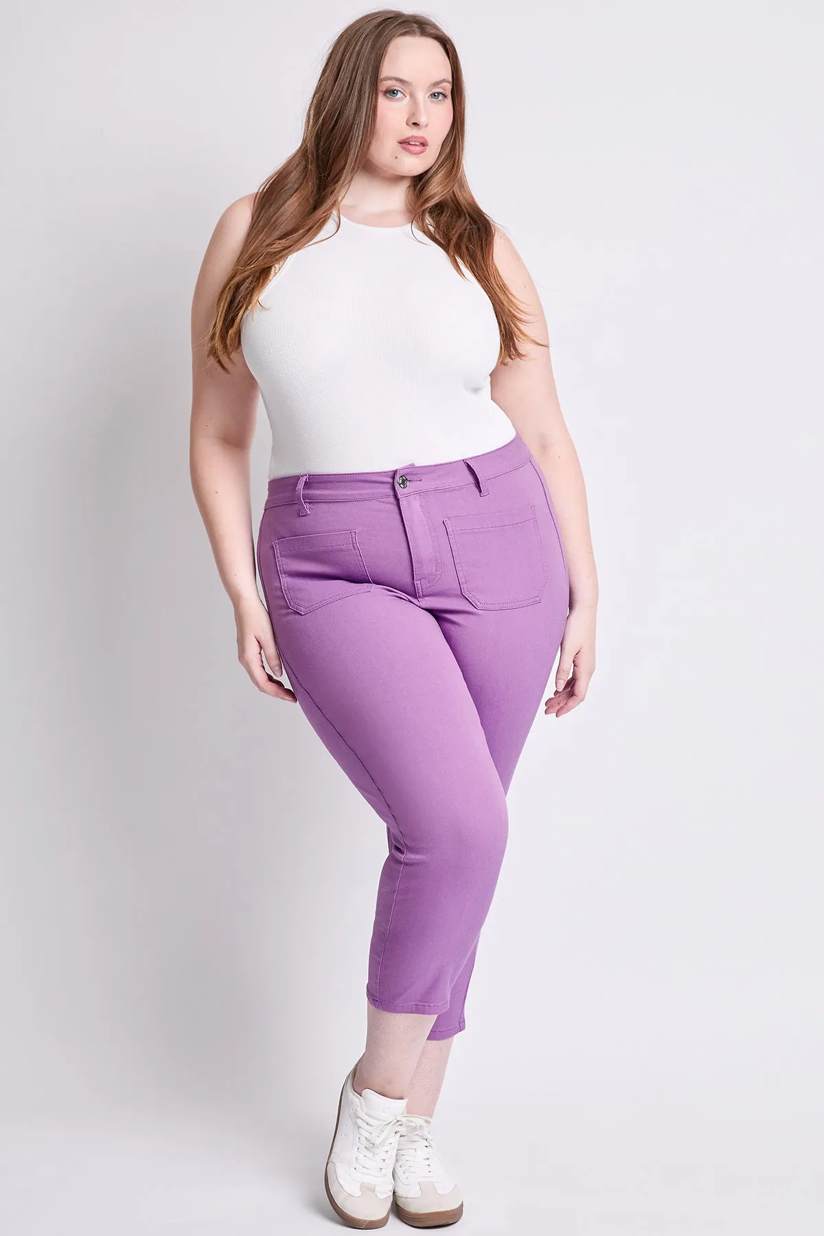 Women's Plus High Rise Crop Straight Leg Pants, Hydrangea