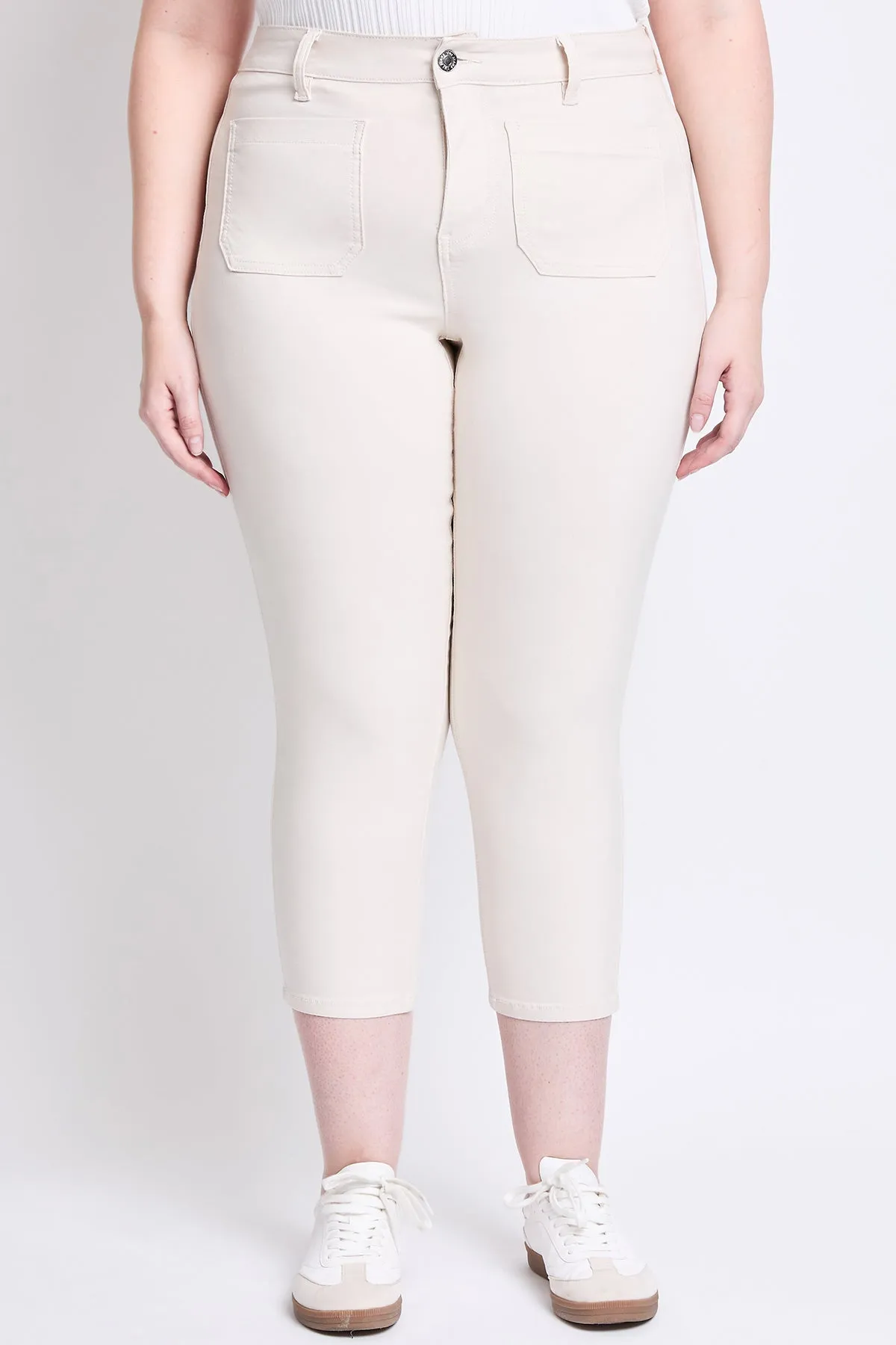 Women's Plus Hyperstretch High Rise Crop Straight Leg Pants, Ecru