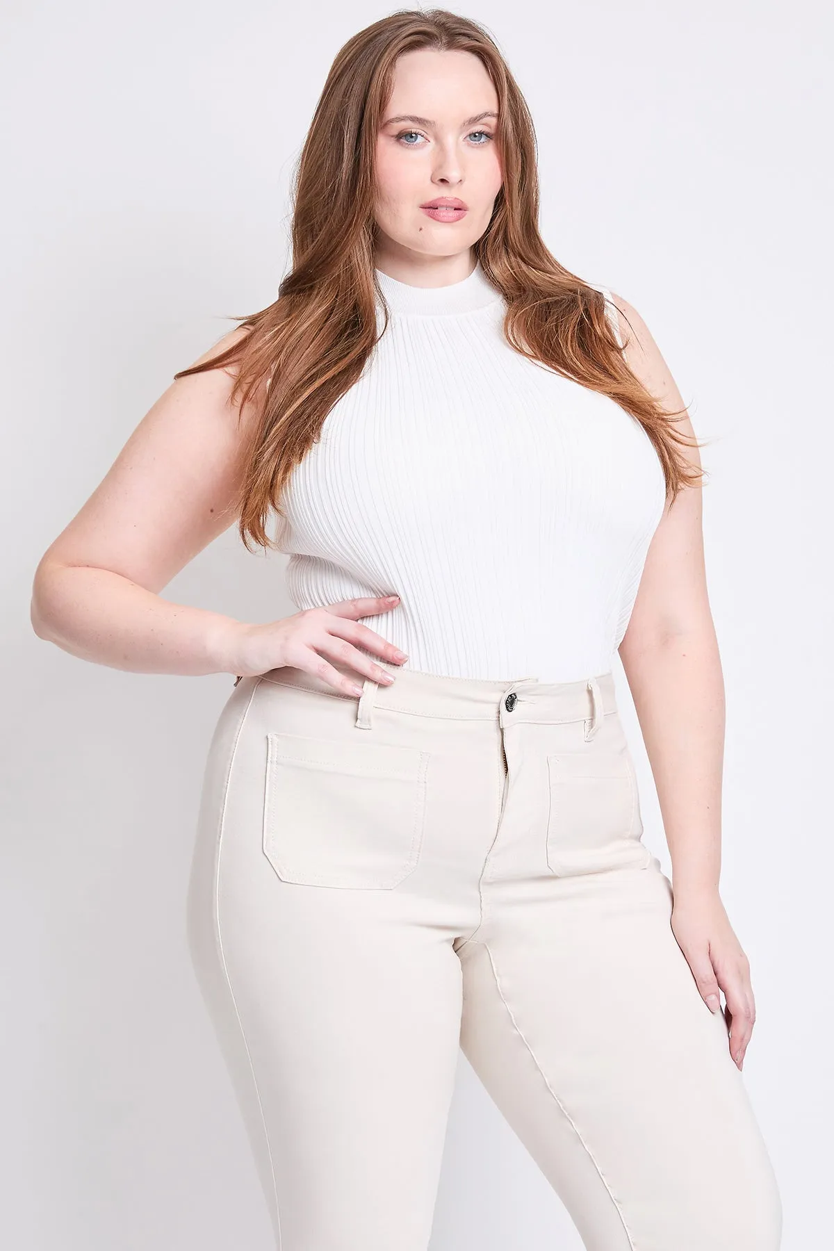 Women's Plus Hyperstretch High Rise Crop Straight Leg Pants, Ecru