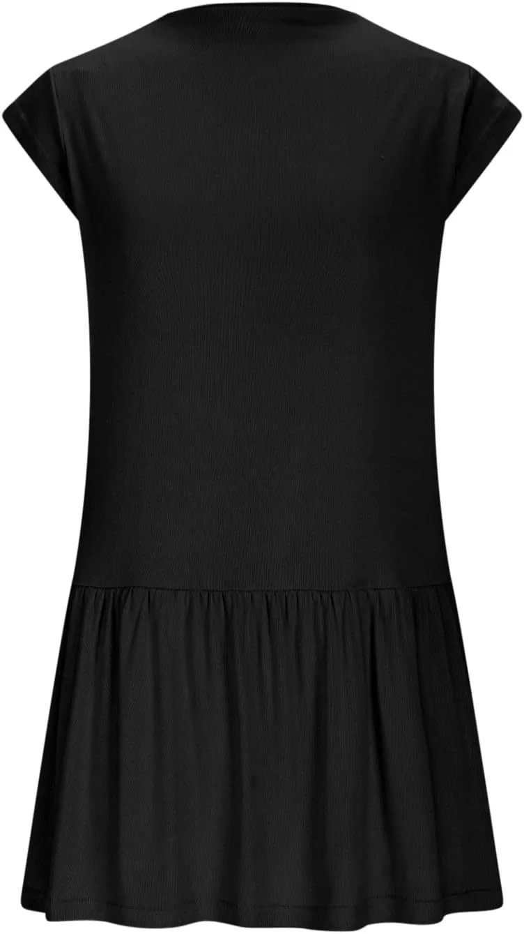 Womens Summer Casual Mock Neck Sundresses Cotton Pleated Knee Length Sleeveless Tank Dress Fashion Wrap Mini Dresses