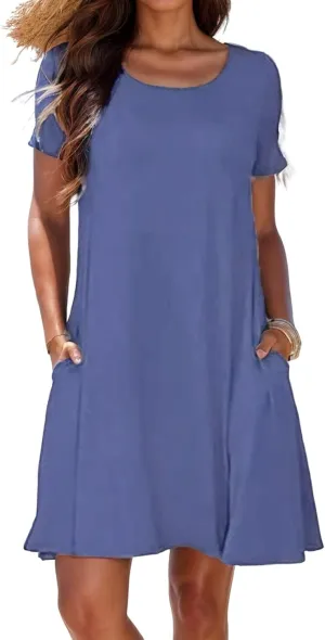 Women's Summer Casual T-Shirt Dress Beach Boho Swing Dresses Short Sleeve Loose Flowy Sundress with Pockets