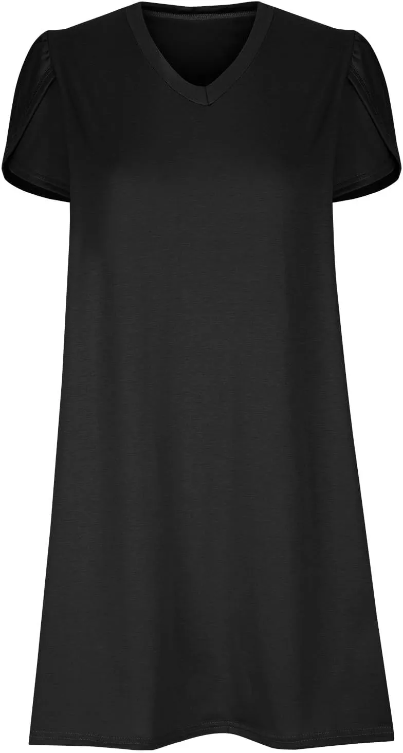 Women's Summer V Neck Mini Dresses 2025 Casual Petal Short Sleeve Flowy Dress Trendy Loose Beach Holiday Dress