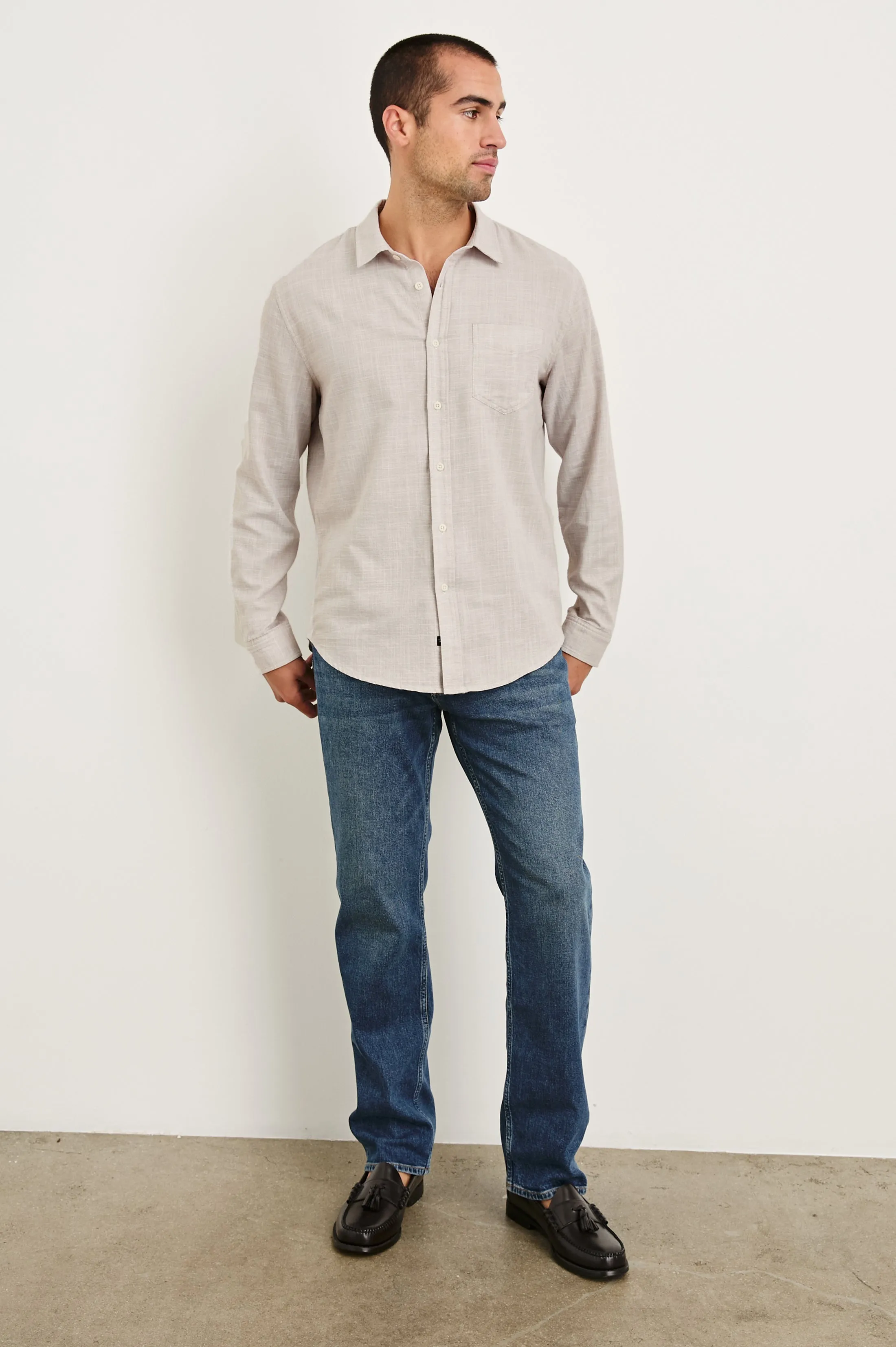 WYATT RELAXED FIT SHIRT - TAHINI ETCH