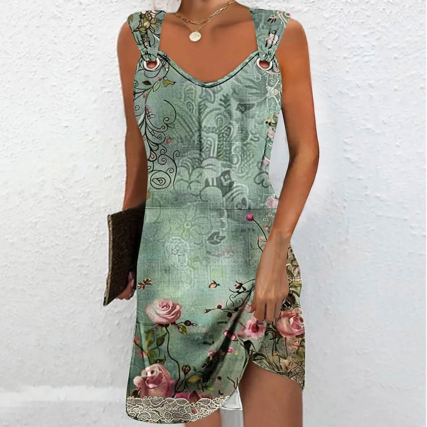ZDRZK Casual Dresses for Women Boho Floral Print Mini Dress 2024 Vacation Trendy Summer A-Line Sleeveless Sundresses