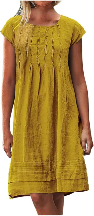 ZDRZK Midi Dresses for Women 2024 Casual Cotton Linen Summer Plus Size Sundresses Beach Vacation Loose Fit Flowy Dress