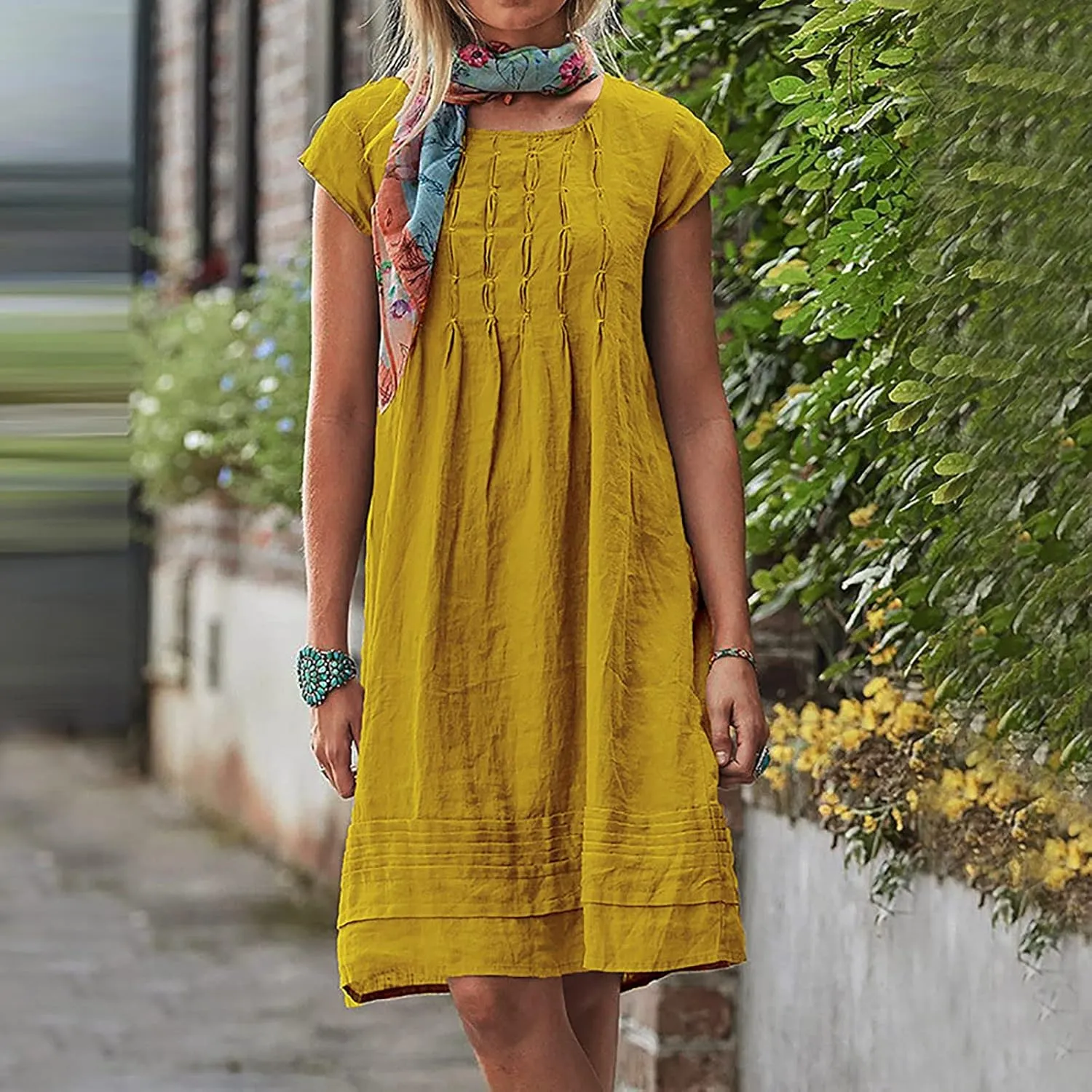 ZDRZK Midi Dresses for Women 2024 Casual Cotton Linen Summer Plus Size Sundresses Beach Vacation Loose Fit Flowy Dress