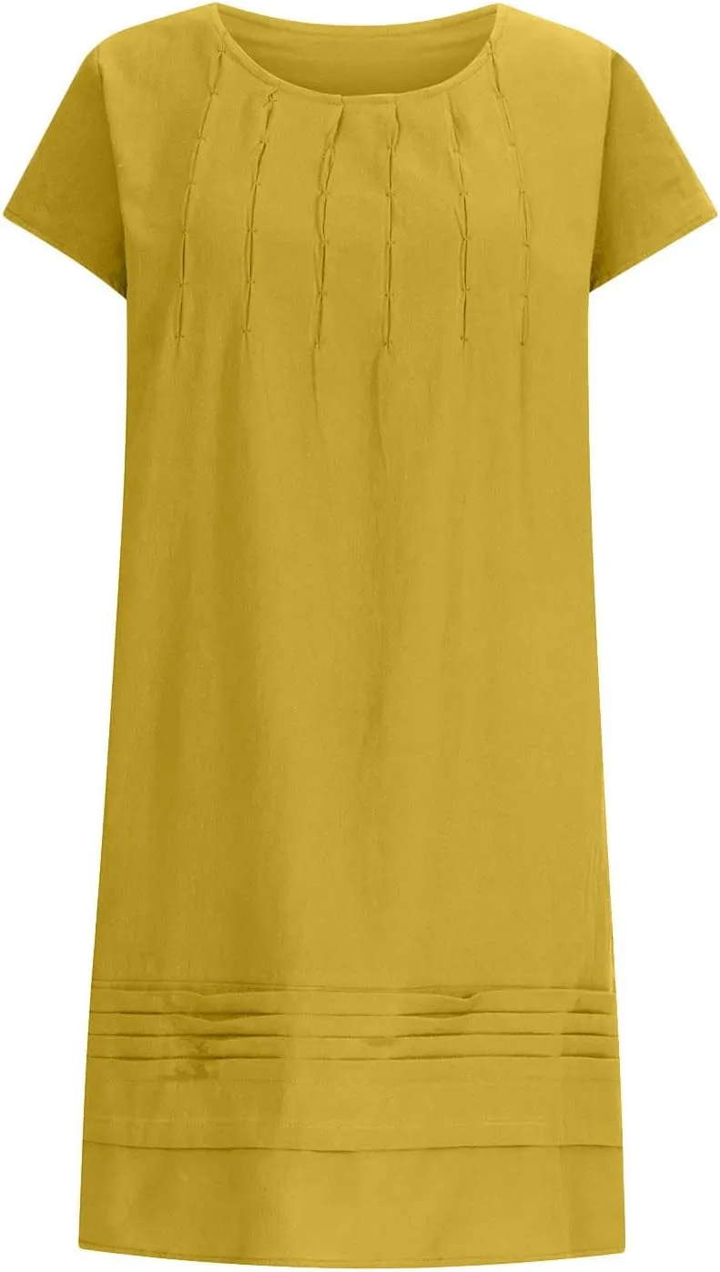 ZDRZK Midi Dresses for Women 2024 Casual Cotton Linen Summer Plus Size Sundresses Beach Vacation Loose Fit Flowy Dress