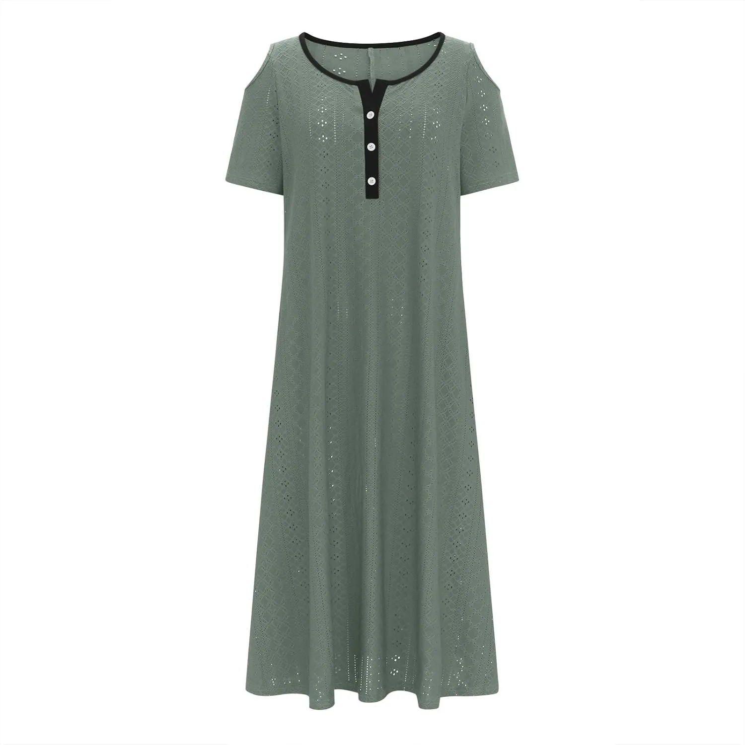 ZDRZK Sundresses for Women Eyelet Embroidery Solid Color Long Maxi Dresses Pockets Hollow Out Casual Dresses 2024 Trendy